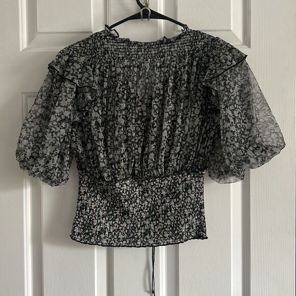 Free People Beatrice Smocked Floral Mesh Semi Sheer Top Size S - Picture 8 of 8